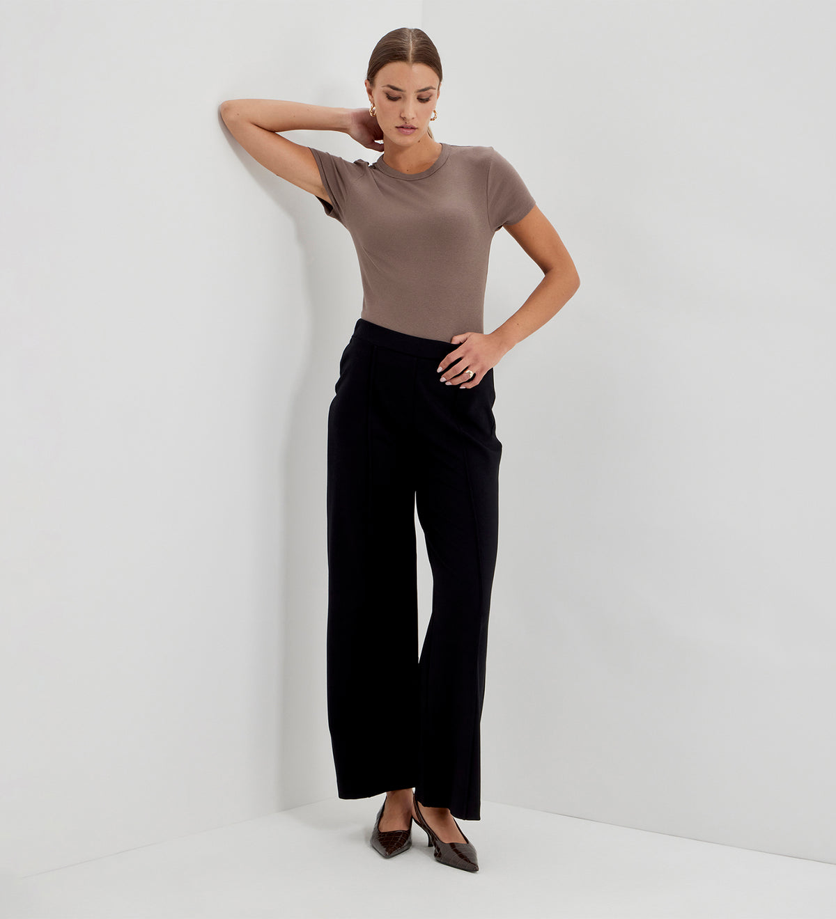Caryl Black Ponte Jersey Wide Leg Trouser