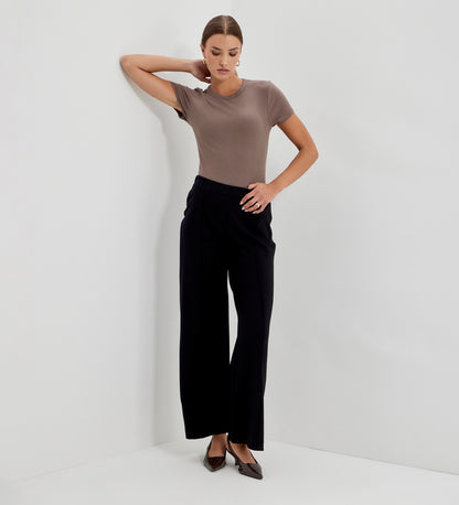 Caryl Black Ponte Jersey Wide Leg Trouser