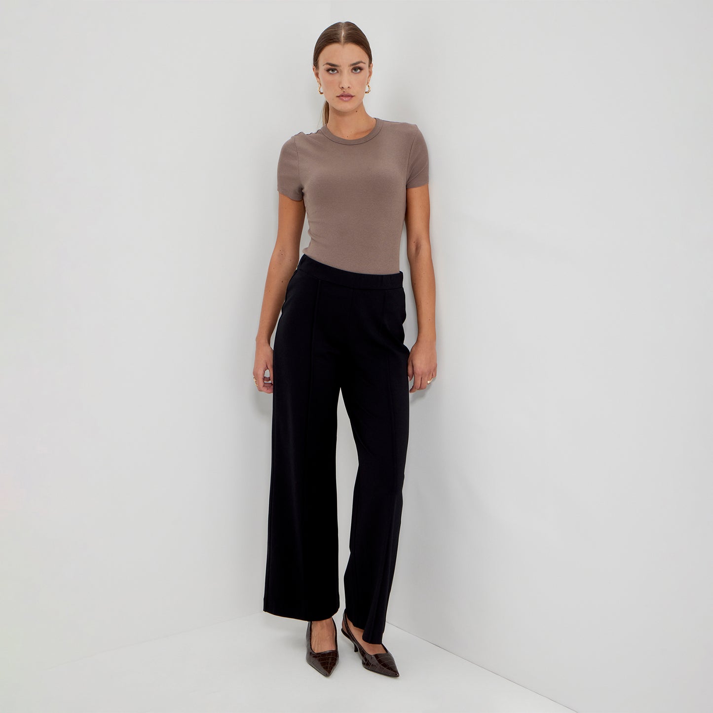 Caryl Black Ponte Jersey Wide Leg Trouser