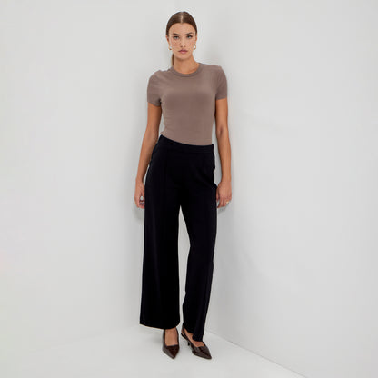 Caryl Black Ponte Jersey Wide Leg Trouser