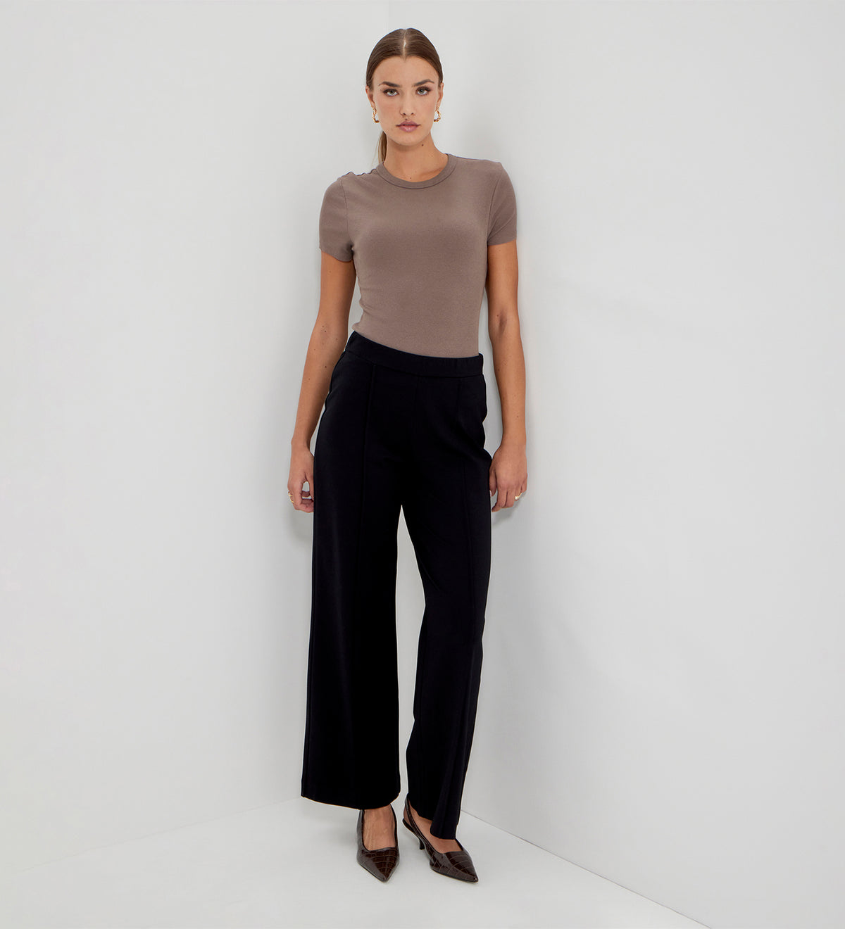 Caryl Black Ponte Jersey Wide Leg Trouser