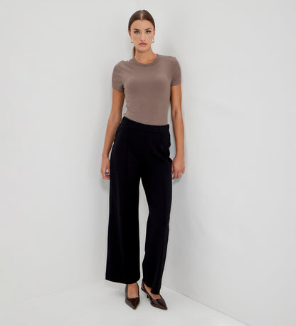Caryl Black Ponte Jersey Wide Leg Trouser