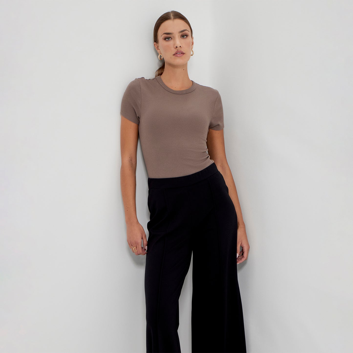 Caryl Black Ponte Jersey Wide Leg Trouser