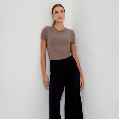 Caryl Black Ponte Jersey Wide Leg Trouser
