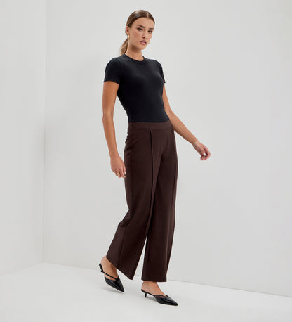 Caryl Chocolate Ponte Jersey Wide Leg Trousers