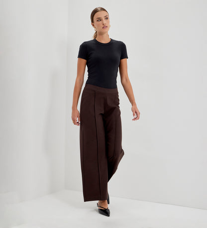 Caryl Chocolate Ponte Jersey Wide Leg Trousers
