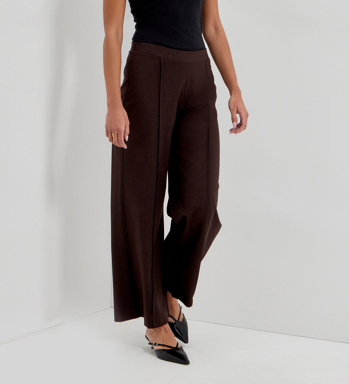 Caryl Chocolate Ponte Jersey Wide Leg Trousers