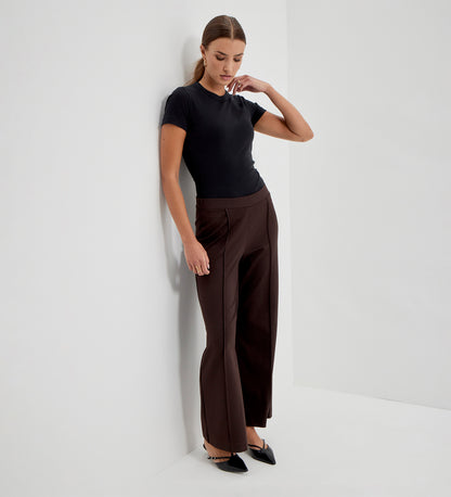 Caryl Chocolate Ponte Jersey Wide Leg Trousers