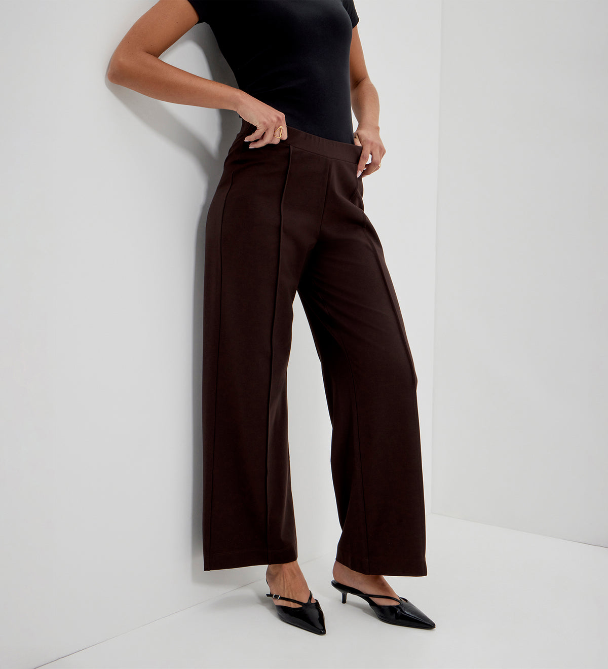 Caryl Chocolate Ponte Jersey Wide Leg Trousers