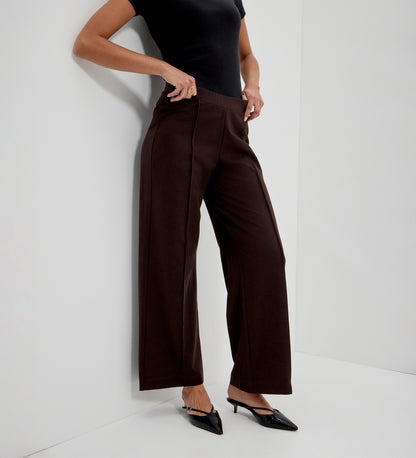 Caryl Chocolate Ponte Jersey Wide Leg Trousers