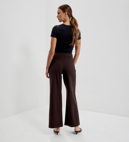 Caryl Chocolate Ponte Jersey Wide Leg Trousers