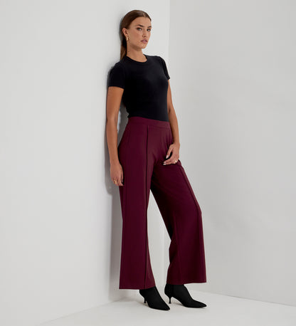 Caryl Burgundy Ponte Jersey Wide Leg Trouser