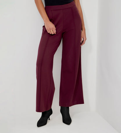 Caryl Burgundy Ponte Jersey Wide Leg Trouser