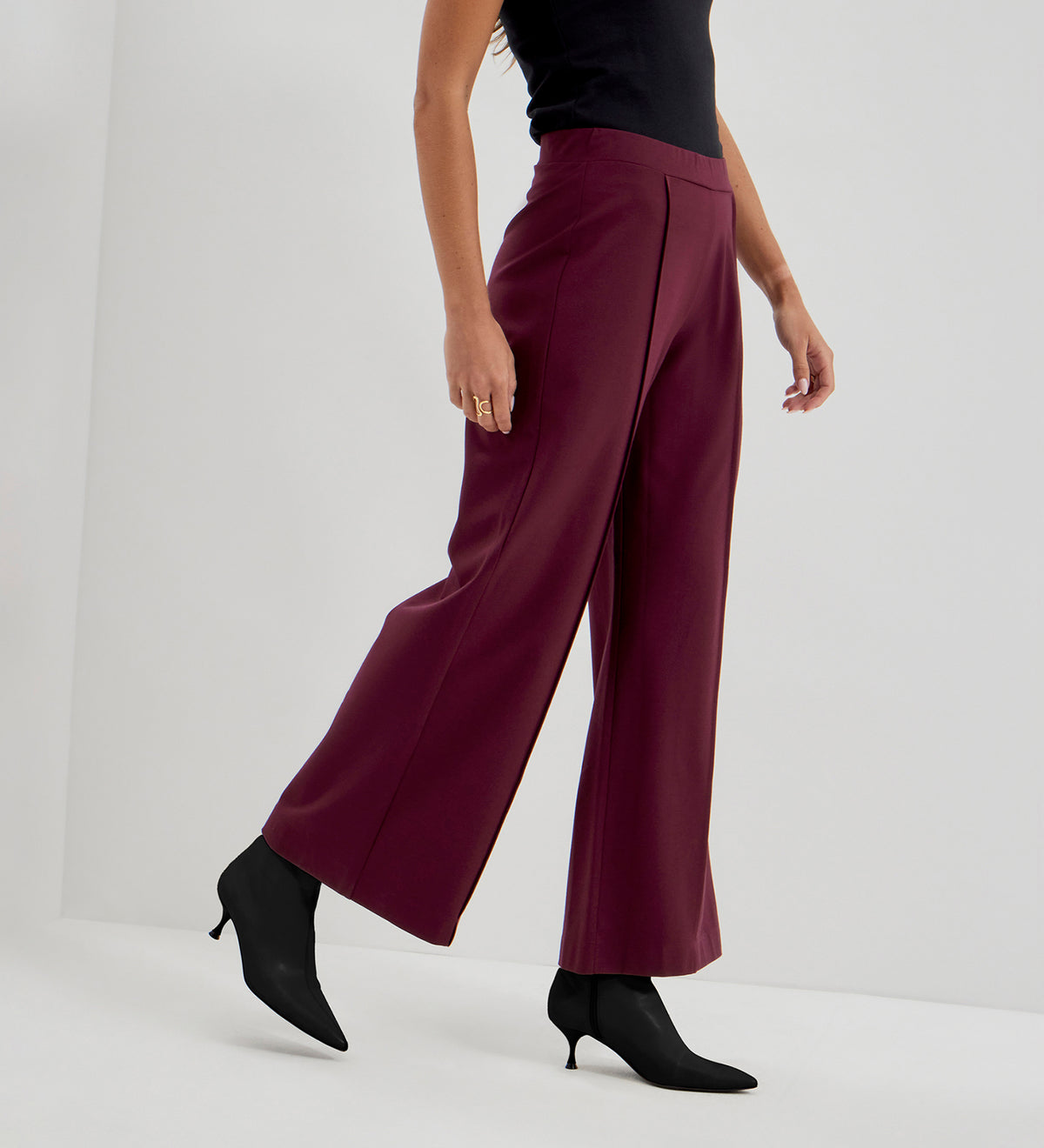 Caryl Burgundy Ponte Jersey Wide Leg Trouser