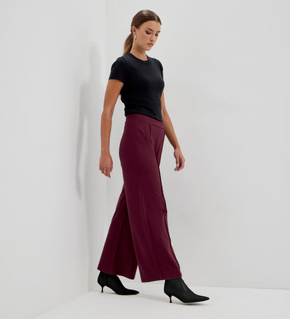 Caryl Burgundy Ponte Jersey Wide Leg Trouser
