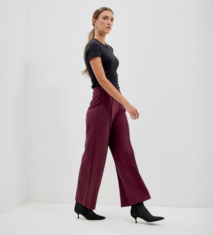 Caryl Burgundy Ponte Jersey Wide Leg Trouser
