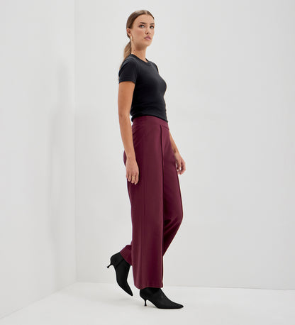 Caryl Burgundy Ponte Jersey Wide Leg Trouser