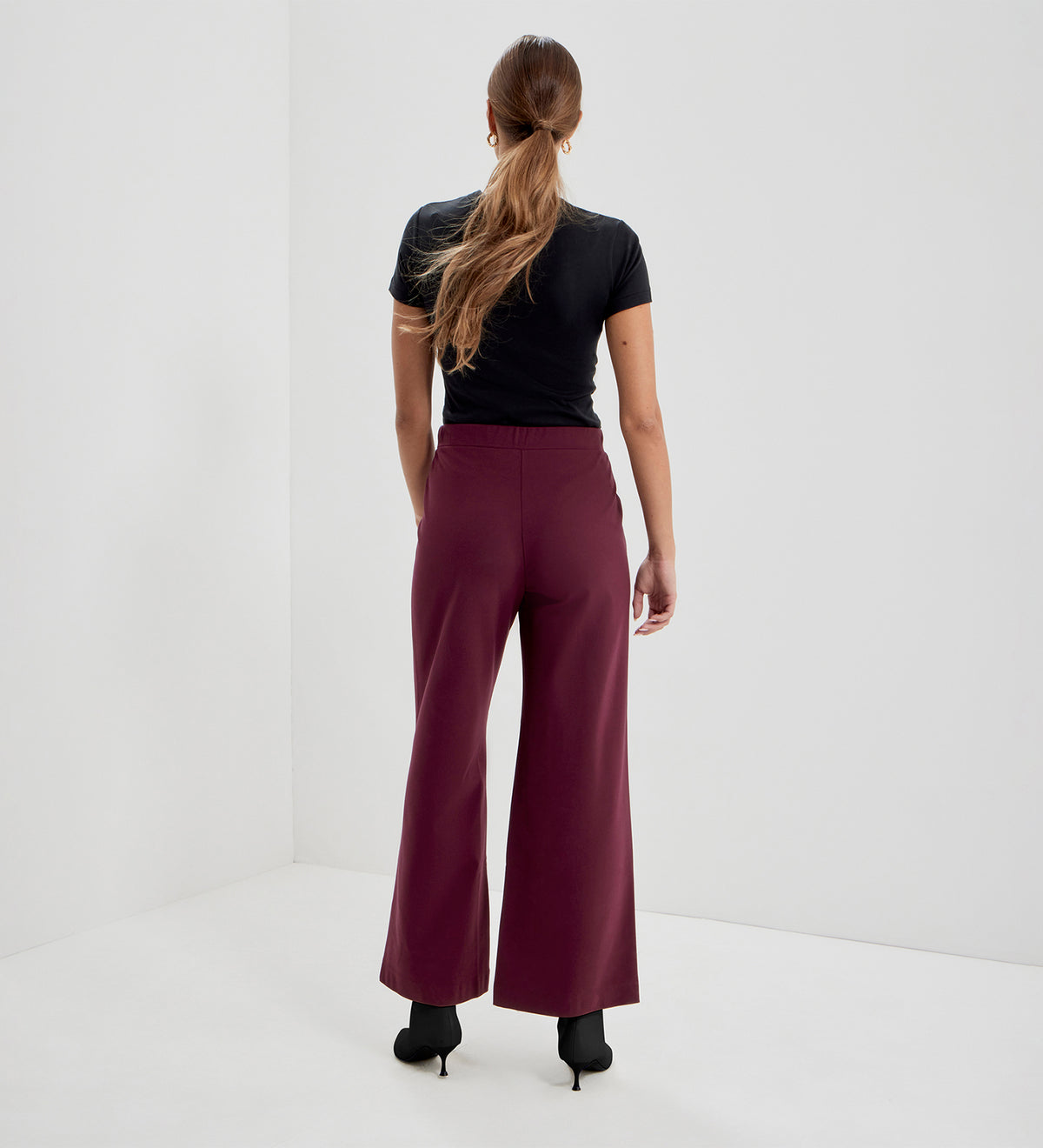 Caryl Burgundy Ponte Jersey Wide Leg Trouser