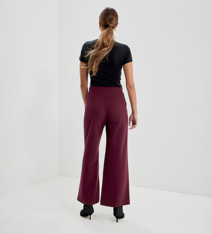 Caryl Burgundy Ponte Jersey Wide Leg Trouser
