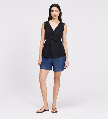Cyma Black Lace Cotton Sleeveless Top