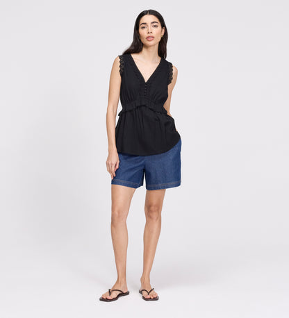 Cyma Black Lace Cotton Sleeveless Top