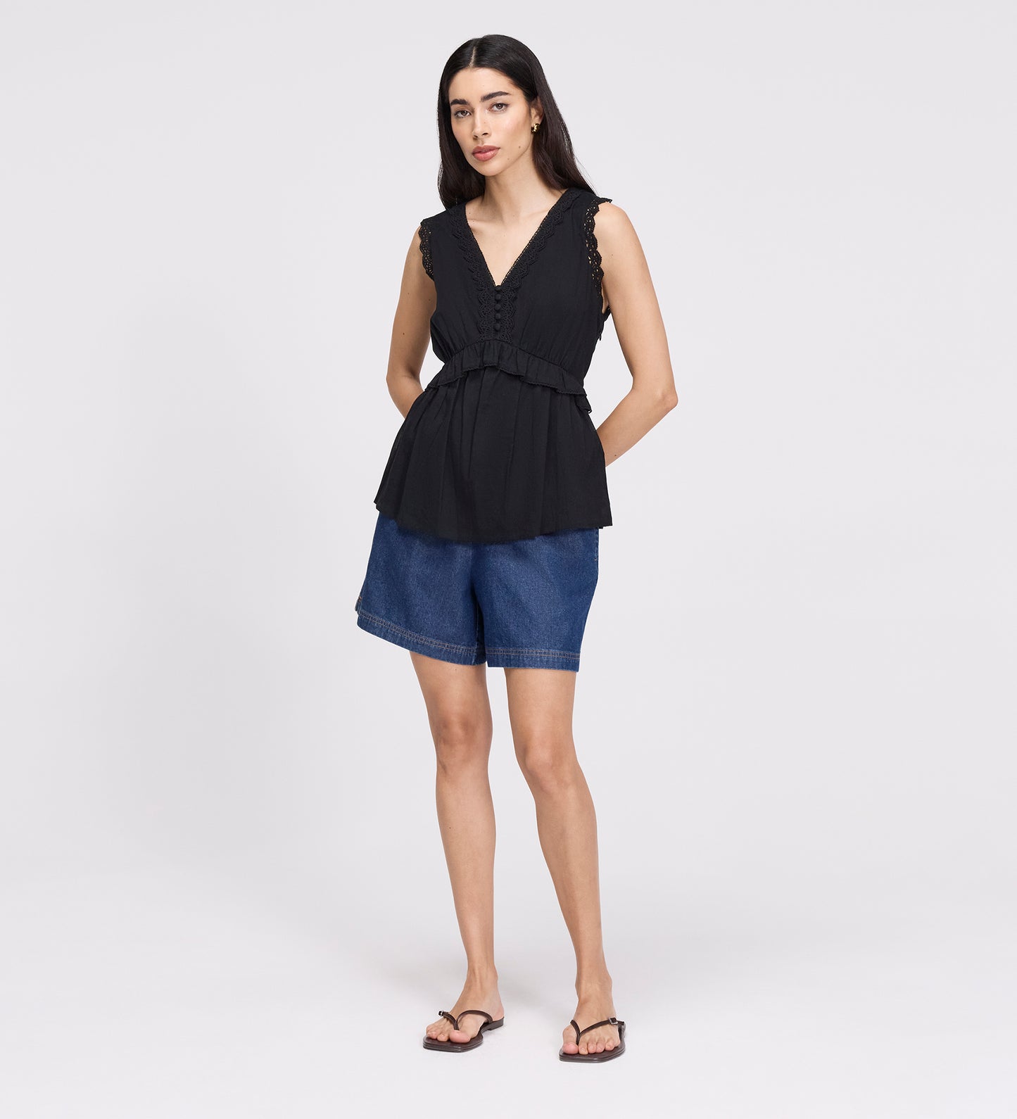 Cyma Black Lace Cotton Sleeveless Top
