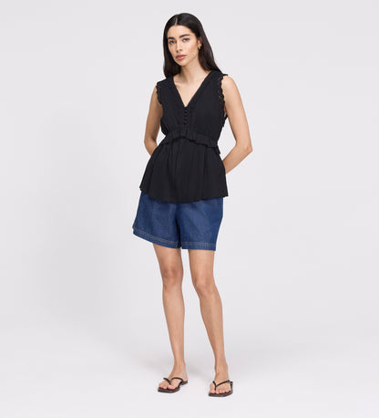 Cyma Black Lace Cotton Sleeveless Top