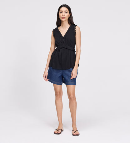 Cyma Black Lace Cotton Sleeveless Top
