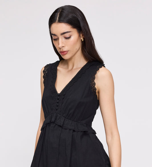 Cyma Black Lace Cotton Sleeveless Top