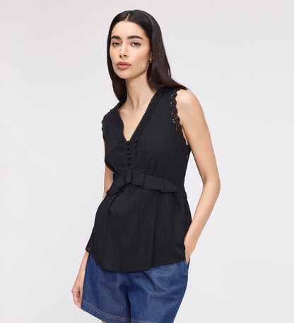 Cyma Black Lace Cotton Sleeveless Top