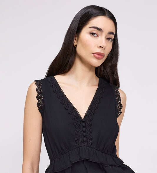 Cyma Black Lace Cotton Sleeveless Top