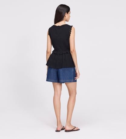 Cyma Black Lace Cotton Sleeveless Top