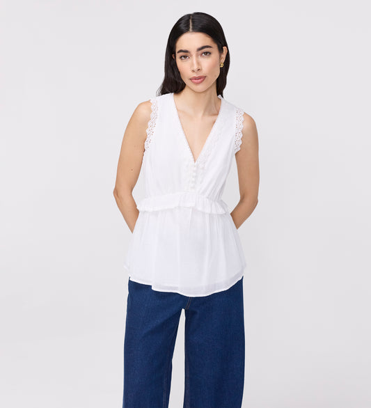 Cyma White Lace Cotton Sleeveless Top