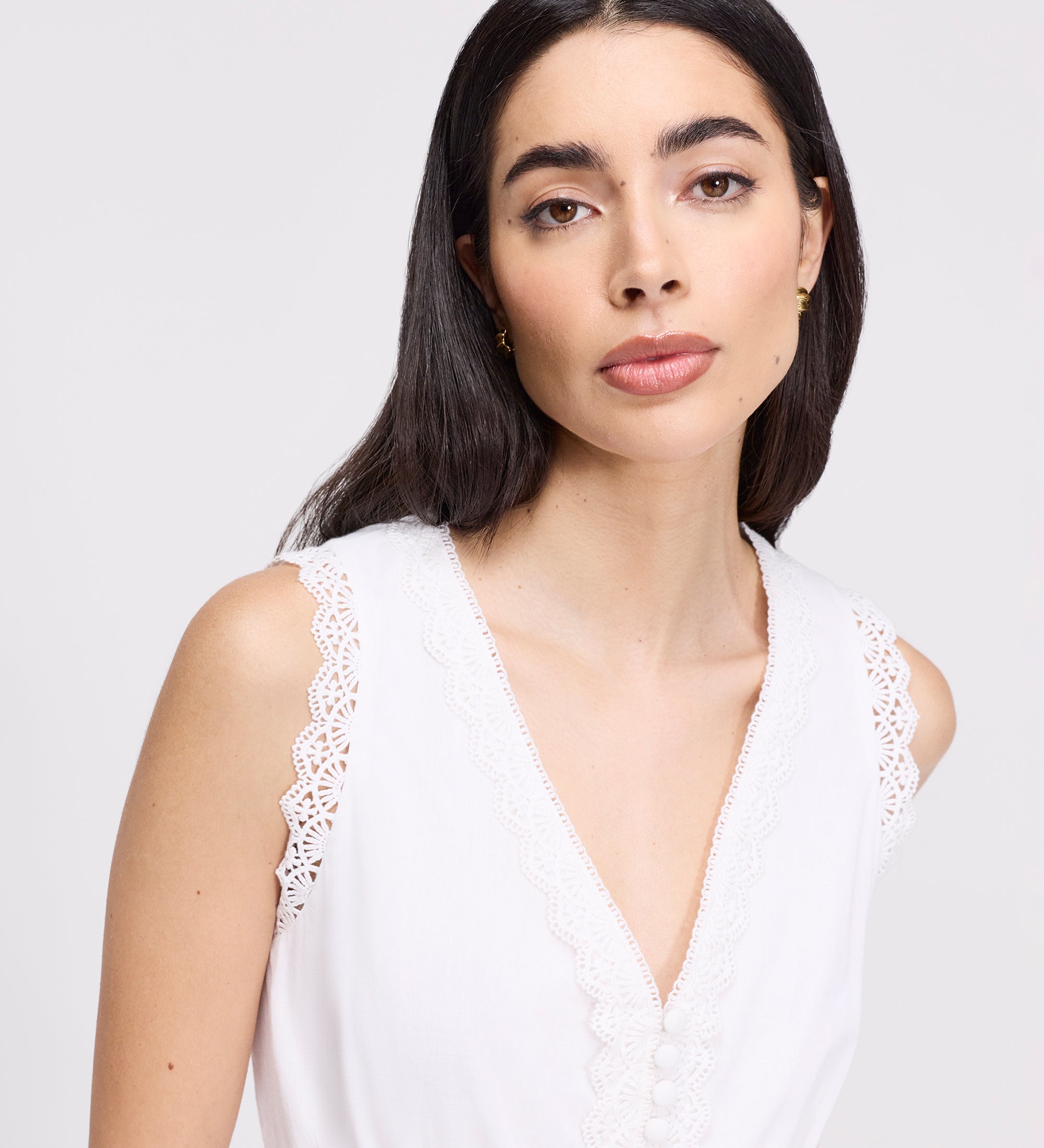 Cyma White Lace Cotton Sleeveless Top | Finery London