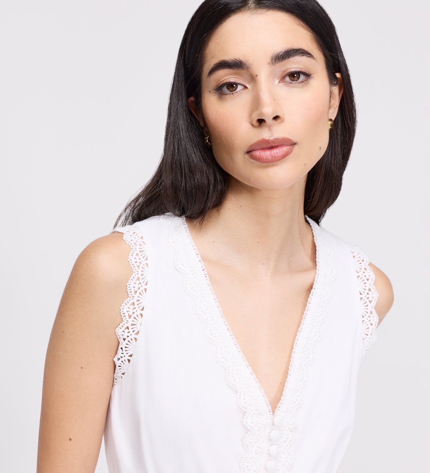 Cyma White Lace Cotton Sleeveless Top