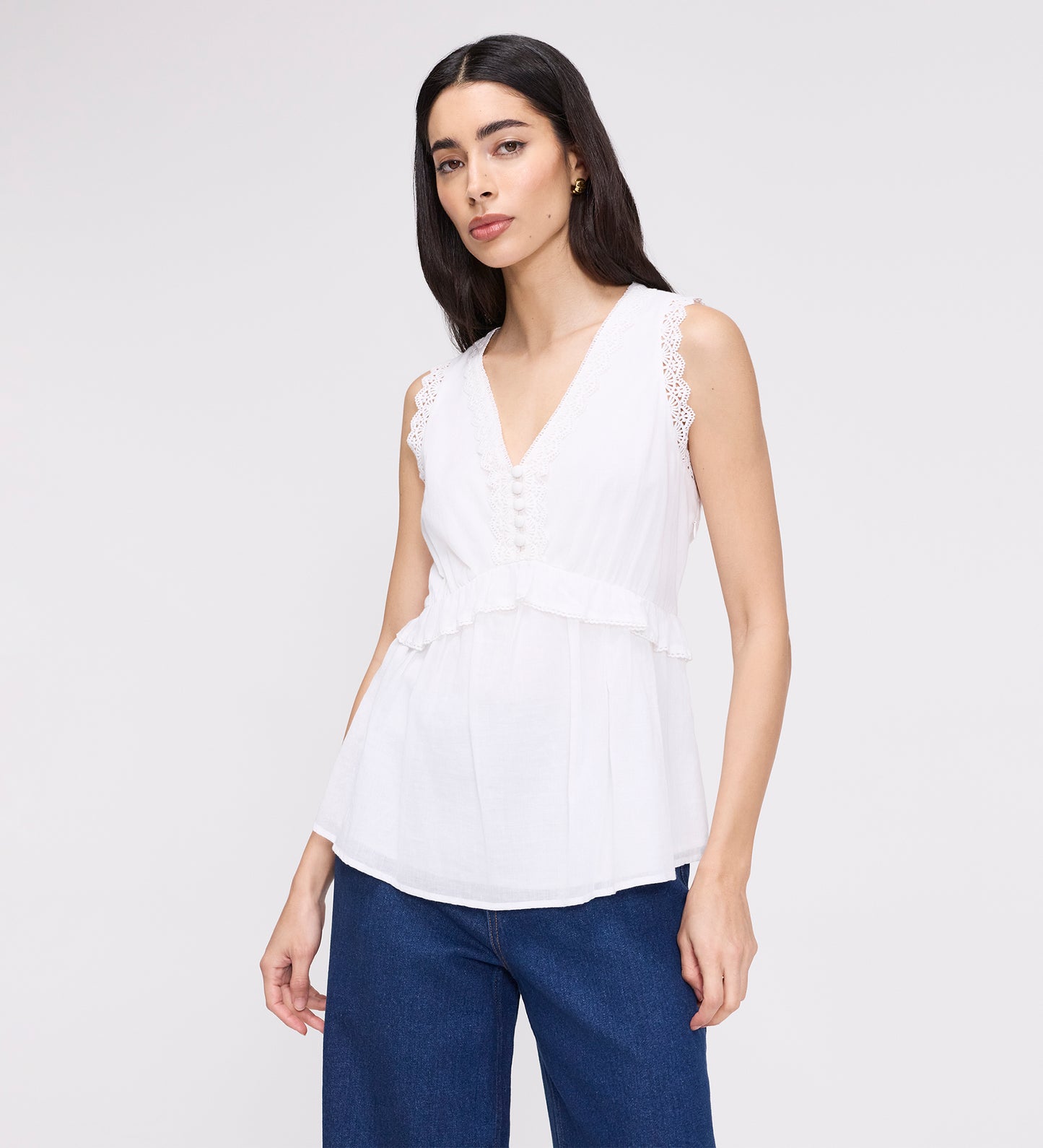 Cyma White Lace Cotton Sleeveless Top