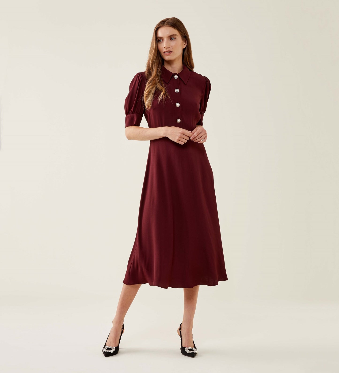 Jaela Burgundy Midi Shirt Dress