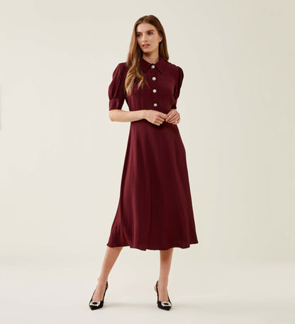 Jaela Burgundy Midi Shirt Dress