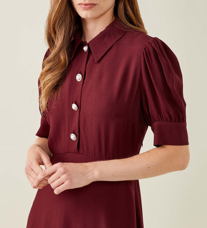 Jaela Burgundy Midi Shirt Dress