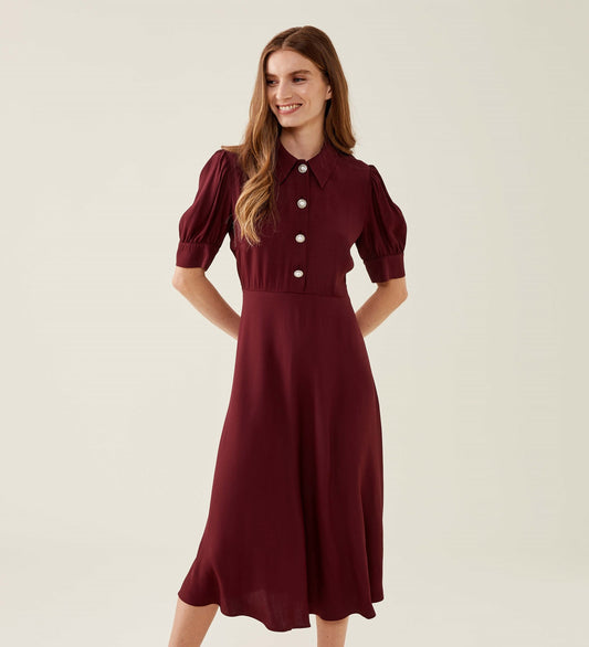 Jaela Burgundy Midi Shirt Dress