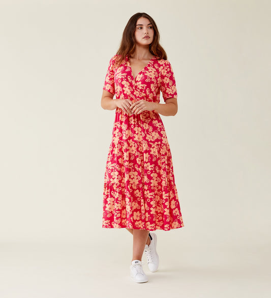 Amara Pink Blooms Midi Dress LENZINGâ„¢ ECOVEROâ„¢