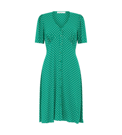 Mala Green Polka Dot Knee Length Dress                                     LENZINGâ„¢ ECOVEROâ„¢