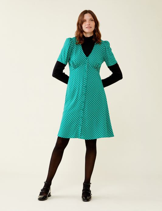 Mala Green Polka Dot Knee Length Dress                                     LENZINGâ„¢ ECOVEROâ„¢