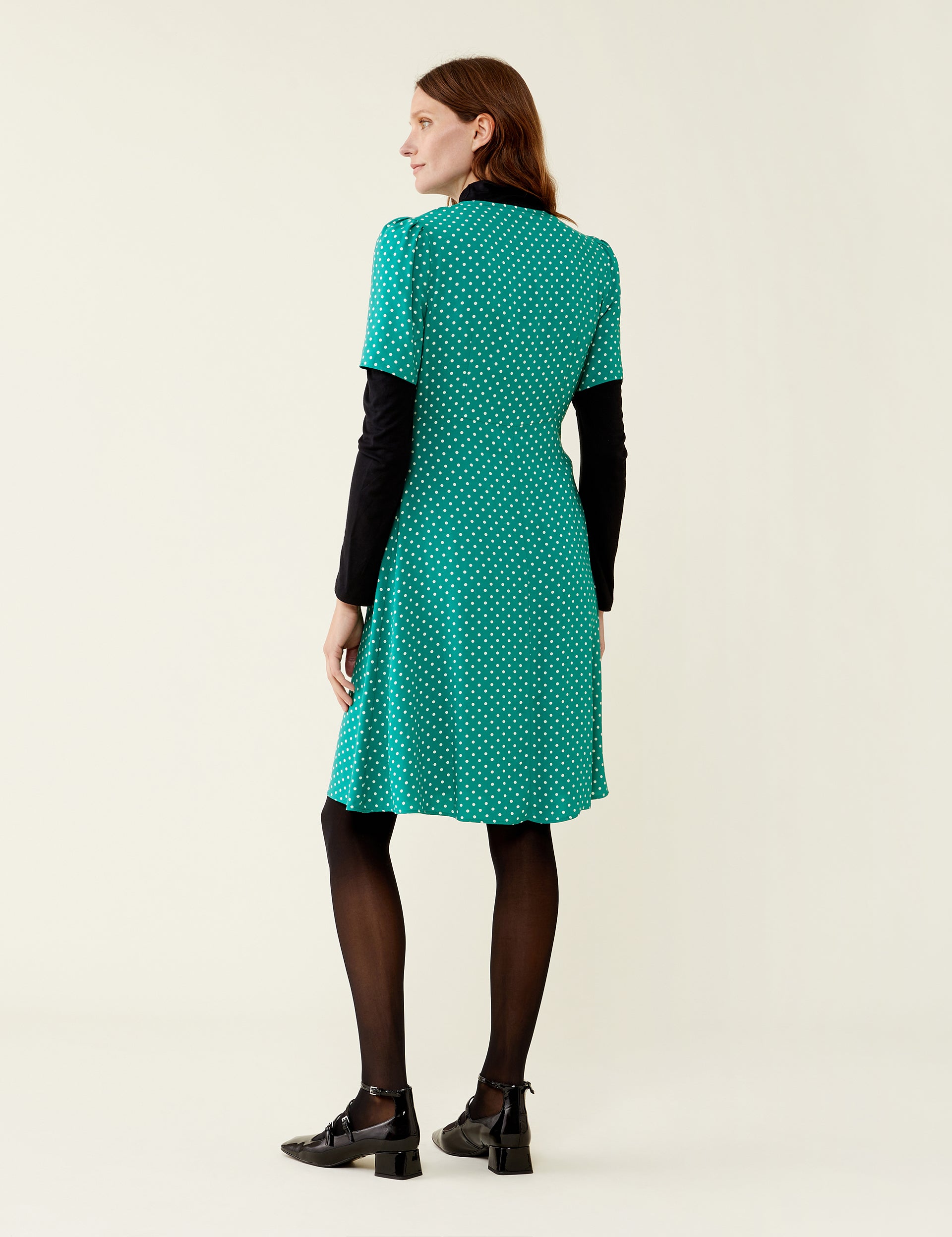 Mala Green Polka Dot Knee Length Dress | Finery London Mala Green Polka Dot Knee Length Dress | Finery London