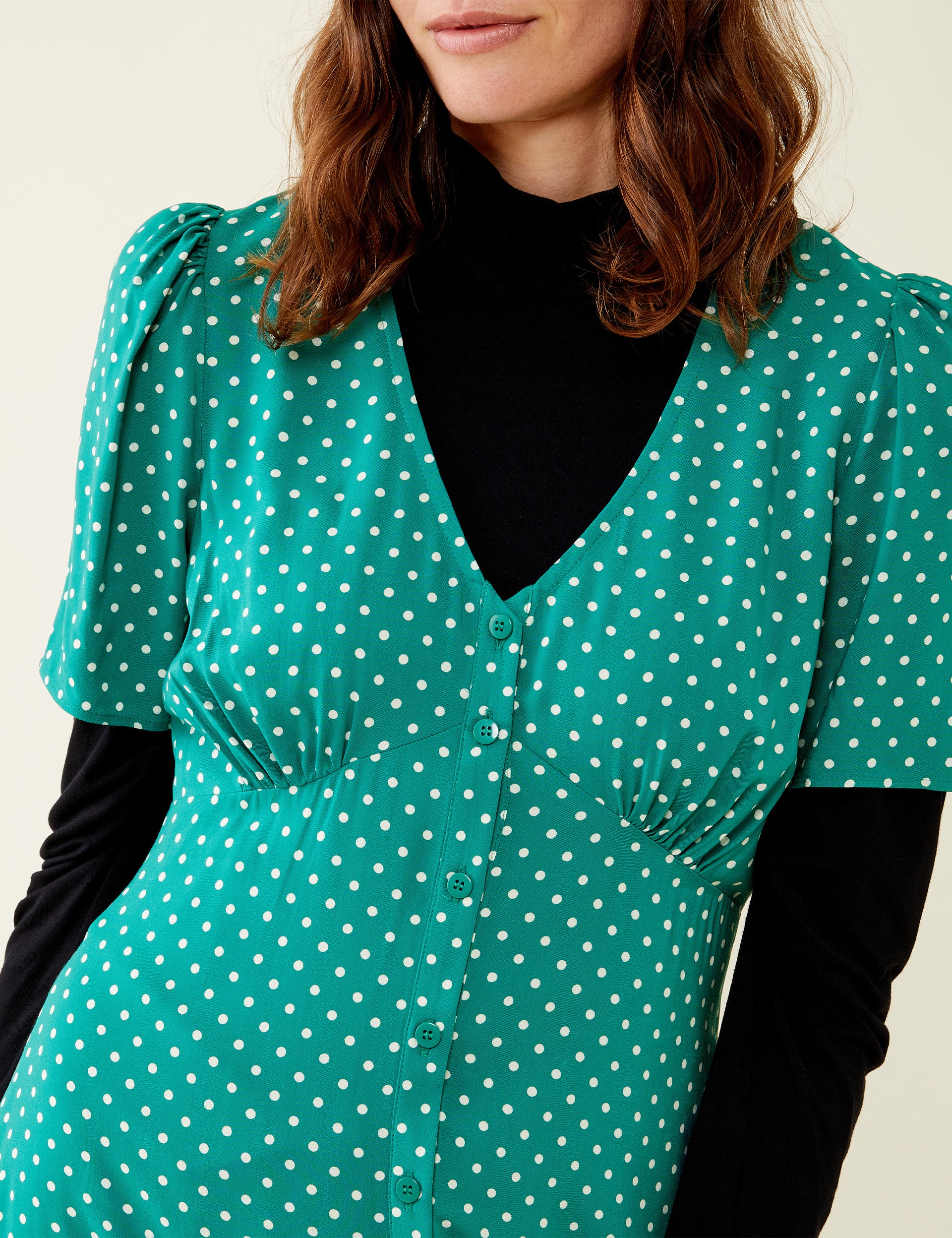 Mala Green Polka Dot Knee Length Dress | Finery London Mala Green Polka Dot Knee Length Dress | Finery London
