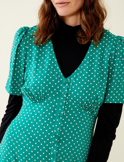 Mala Green Polka Dot Knee Length Dress                                     LENZINGâ„¢ ECOVEROâ„¢