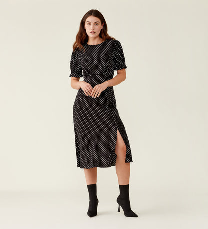 Jaylen Black Spot Midi Dress                     LENZINGâ„¢ ECOVEROâ„¢
