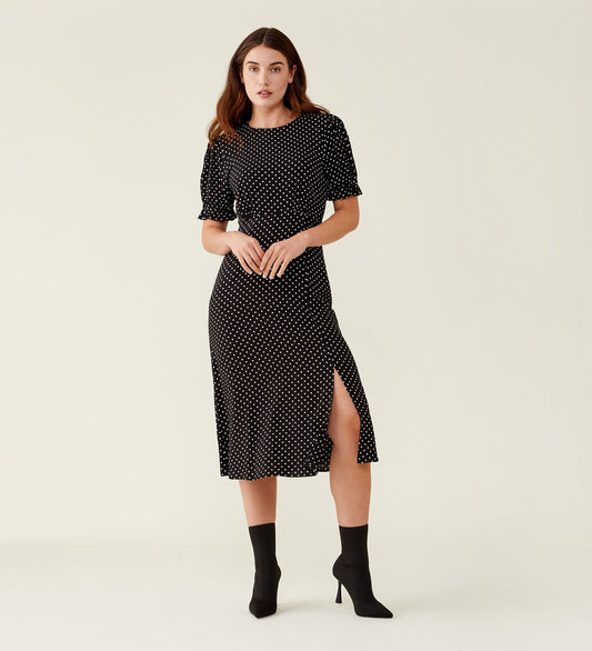 Jaylen Black Spot Midi Dress                     LENZINGâ„¢ ECOVEROâ„¢