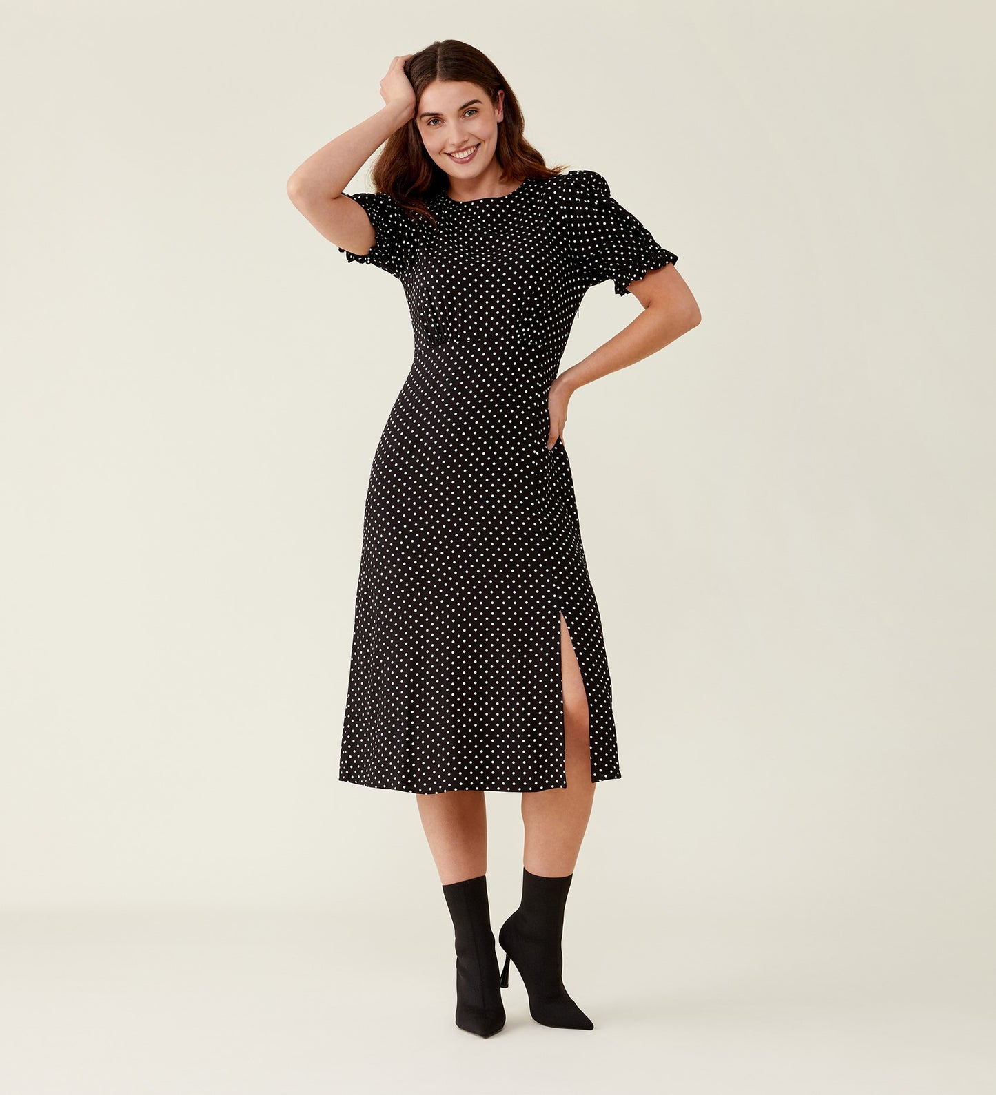 Jaylen Black Spot Midi Dress                     LENZINGâ„¢ ECOVEROâ„¢