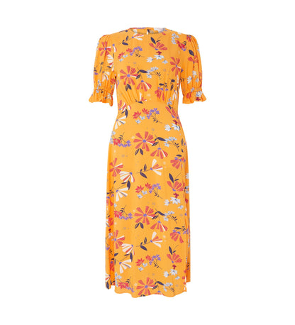 Jaylen Orange Floral Midi Dress                     LENZINGâ„¢ ECOVEROâ„¢